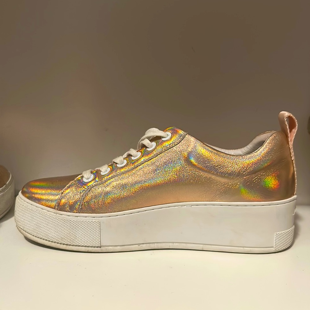 Rose gold iridescent rainbow platform sneakers